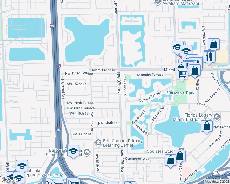 map of restaurants, bars, coffee shops, grocery stores, and more near 15130 Northwest 87th Court in Hialeah