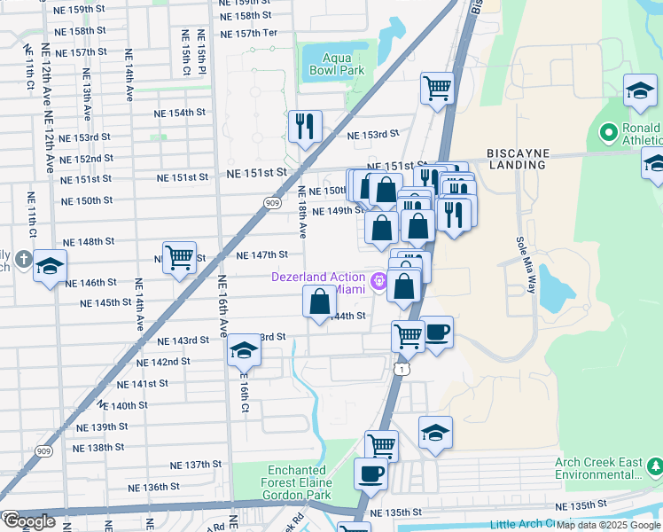 map of restaurants, bars, coffee shops, grocery stores, and more near 1897 Northeast 146th Street in North Miami