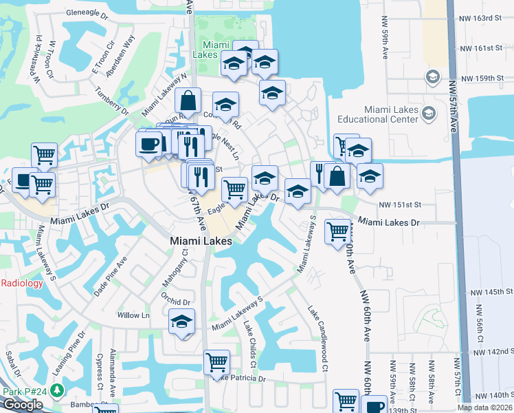 map of restaurants, bars, coffee shops, grocery stores, and more near 6440 Miami Lakes Drive in Miami Lakes