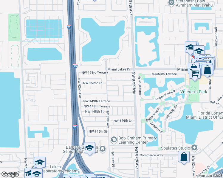 map of restaurants, bars, coffee shops, grocery stores, and more near 8856 Northwest 151st Terrace in Hialeah