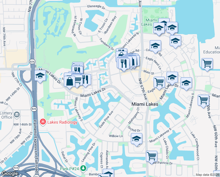 map of restaurants, bars, coffee shops, grocery stores, and more near 7021 Loch Isle Drive South in Hialeah
