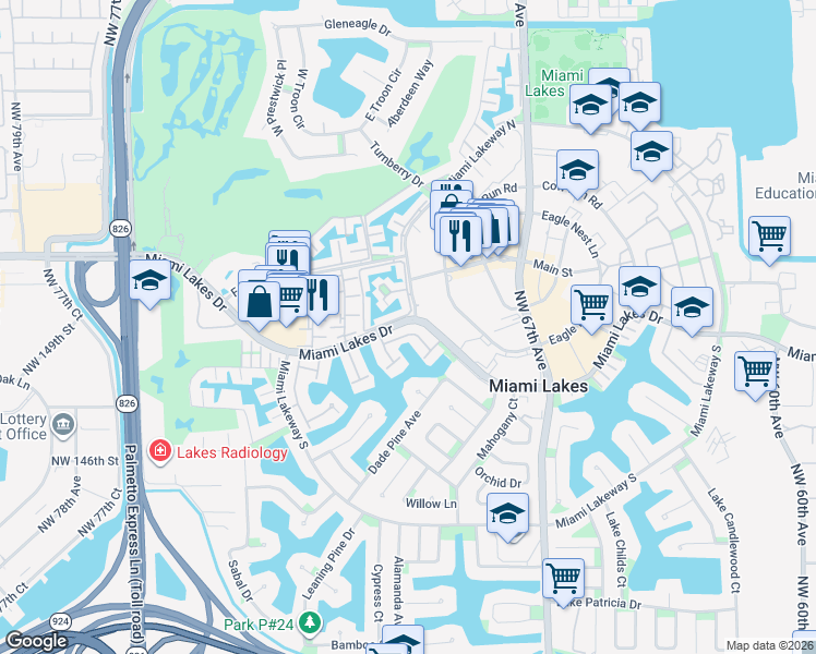 map of restaurants, bars, coffee shops, grocery stores, and more near 7021 Loch Isle Drive South in Hialeah