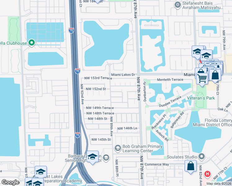 map of restaurants, bars, coffee shops, grocery stores, and more near 8856 Northwest 151st Terrace in Hialeah