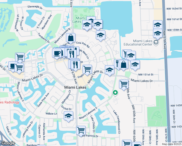 map of restaurants, bars, coffee shops, grocery stores, and more near 6440 Miami Lakes Drive in Miami Lakes