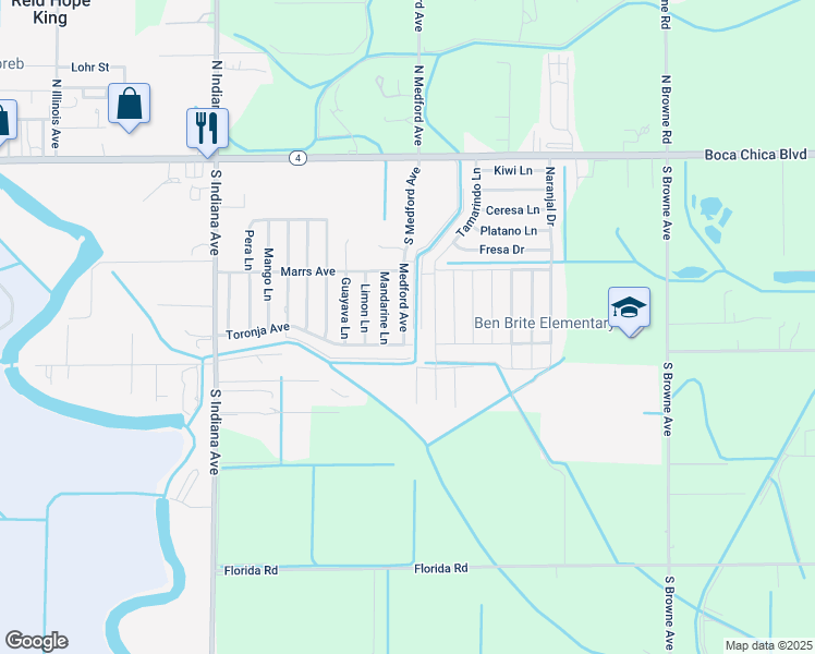 map of restaurants, bars, coffee shops, grocery stores, and more near 639 Medford Avenue in Brownsville