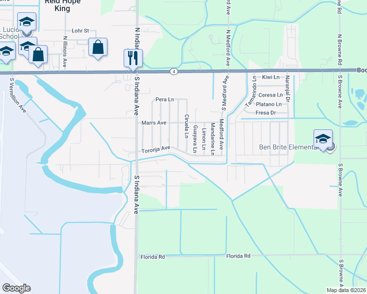 map of restaurants, bars, coffee shops, grocery stores, and more near 894 Toronja Avenue in Brownsville