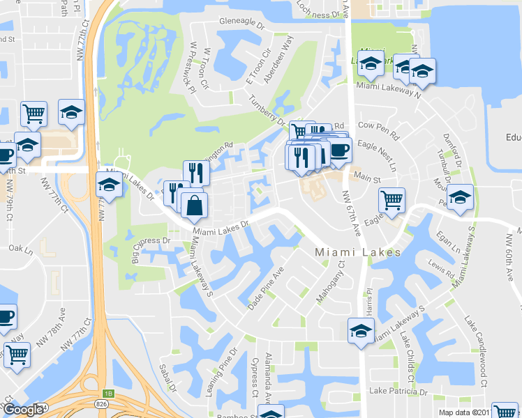 map of restaurants, bars, coffee shops, grocery stores, and more near 7021 Loch Isle Drive South in Hialeah