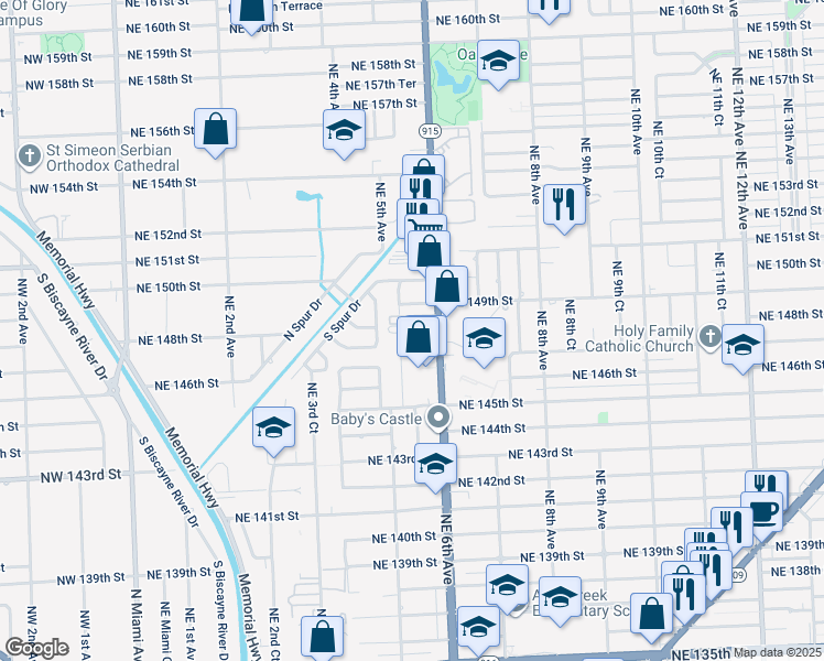 map of restaurants, bars, coffee shops, grocery stores, and more near 14752 Northeast 6th Avenue in Miami