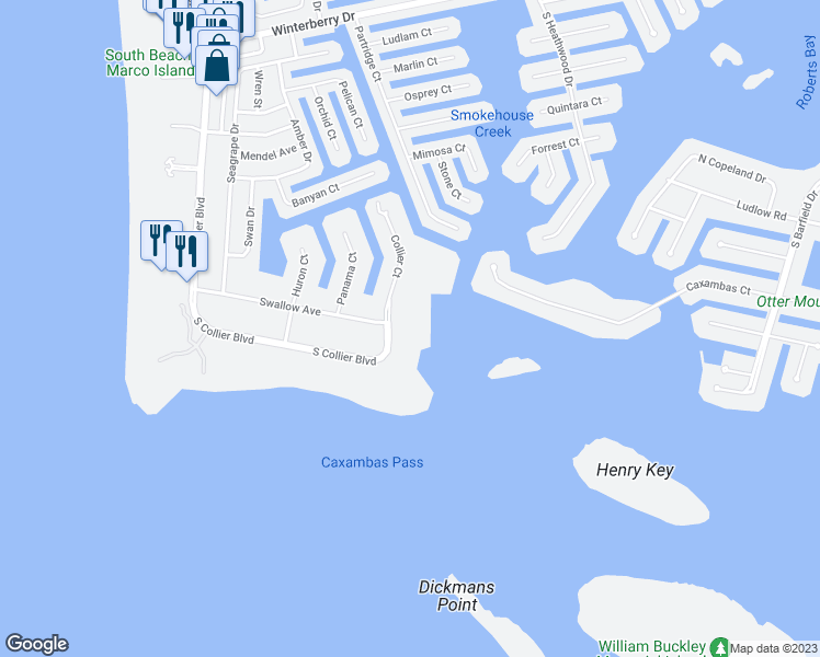 map of restaurants, bars, coffee shops, grocery stores, and more near 961 Collier Court in Marco Island