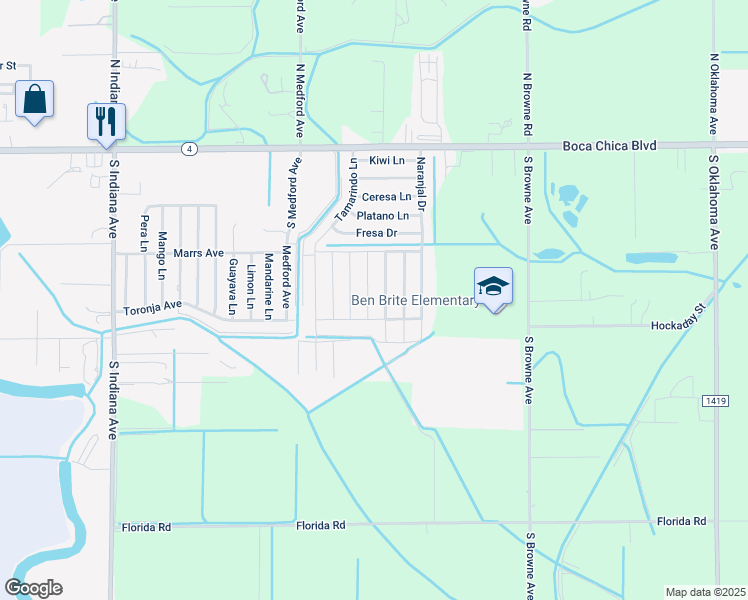 map of restaurants, bars, coffee shops, grocery stores, and more near 428 Arboleda in Brownsville