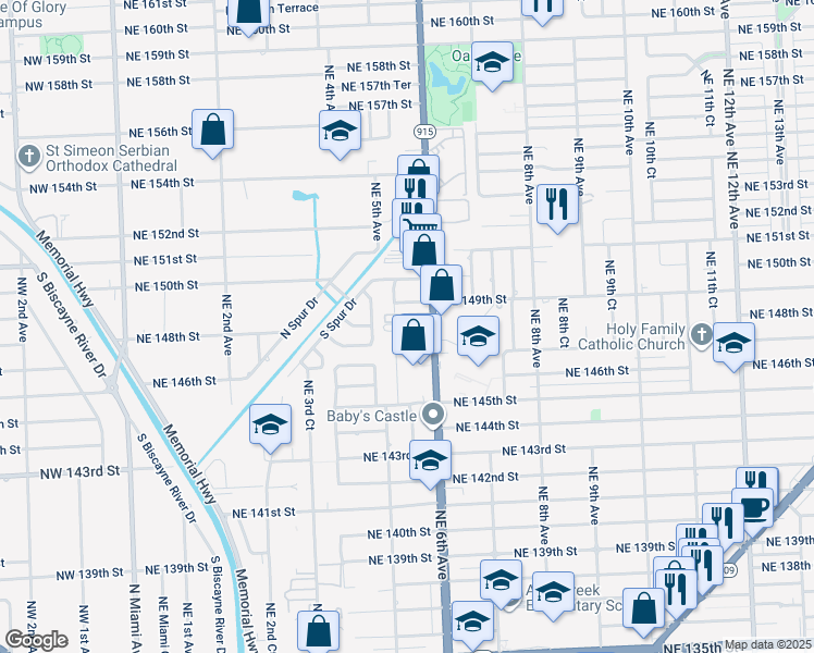 map of restaurants, bars, coffee shops, grocery stores, and more near 14752 Northeast 6th Avenue in Miami