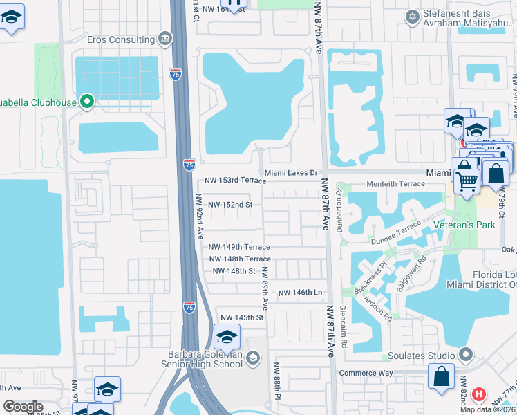 map of restaurants, bars, coffee shops, grocery stores, and more near 8856 Northwest 151st Terrace in Hialeah