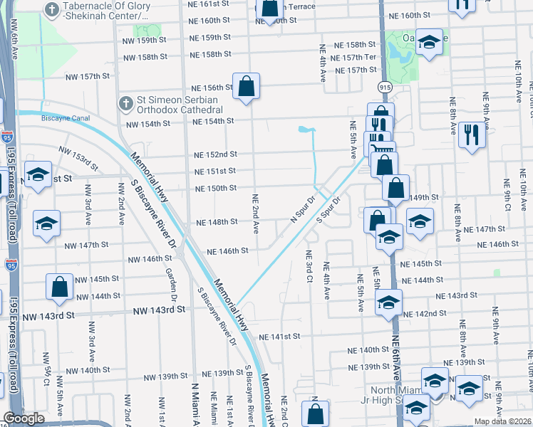 map of restaurants, bars, coffee shops, grocery stores, and more near 14720 Northeast 2nd Court in Miami