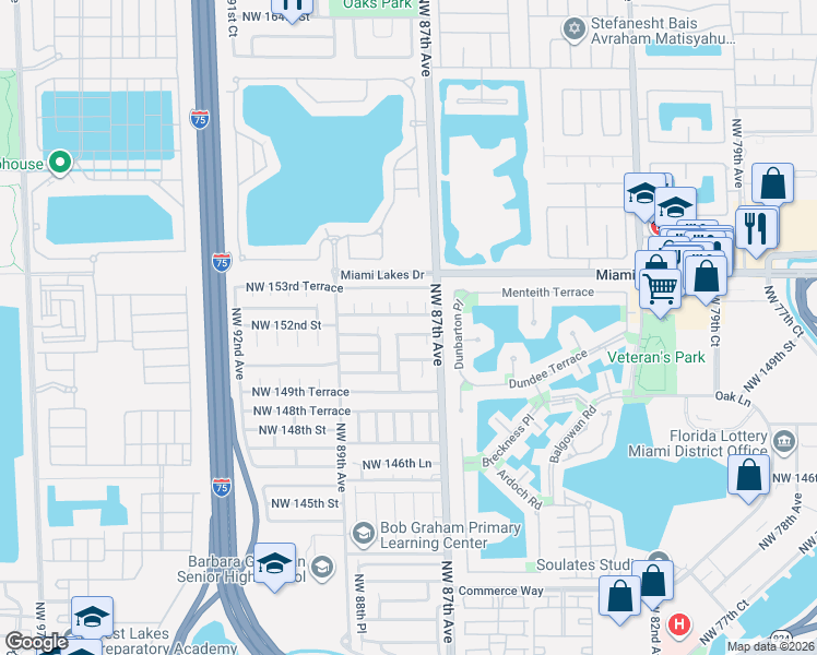 map of restaurants, bars, coffee shops, grocery stores, and more near 15130 Northwest 87th Court in Hialeah