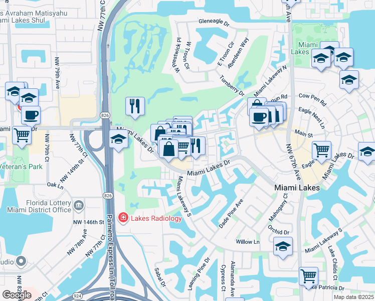 map of restaurants, bars, coffee shops, grocery stores, and more near in Miami Lakes