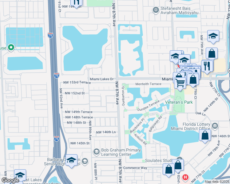map of restaurants, bars, coffee shops, grocery stores, and more near 15130 Northwest 87th Court in Hialeah