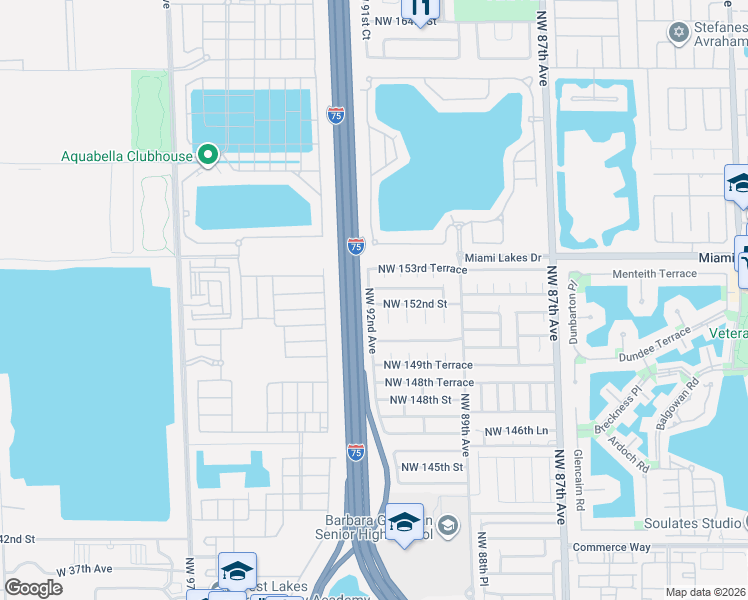 map of restaurants, bars, coffee shops, grocery stores, and more near 15135 Northwest 92nd Avenue in Hialeah