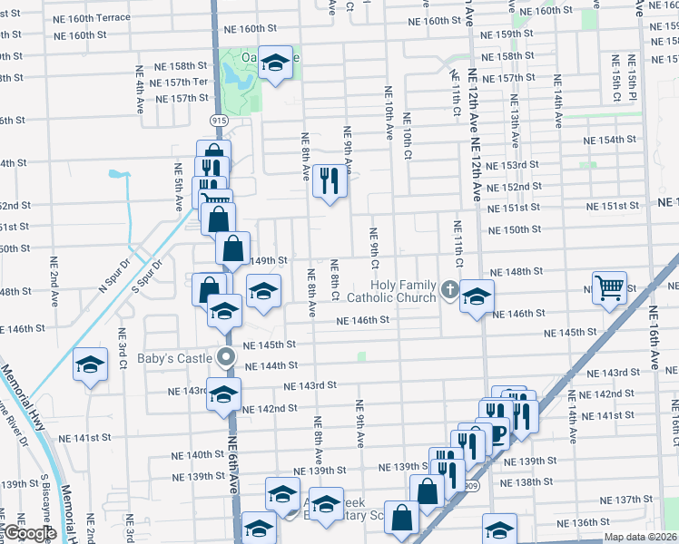 map of restaurants, bars, coffee shops, grocery stores, and more near in North Miami