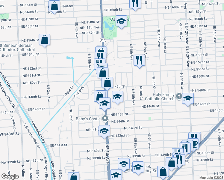 map of restaurants, bars, coffee shops, grocery stores, and more near 14763 Northeast 6th Avenue in Miami