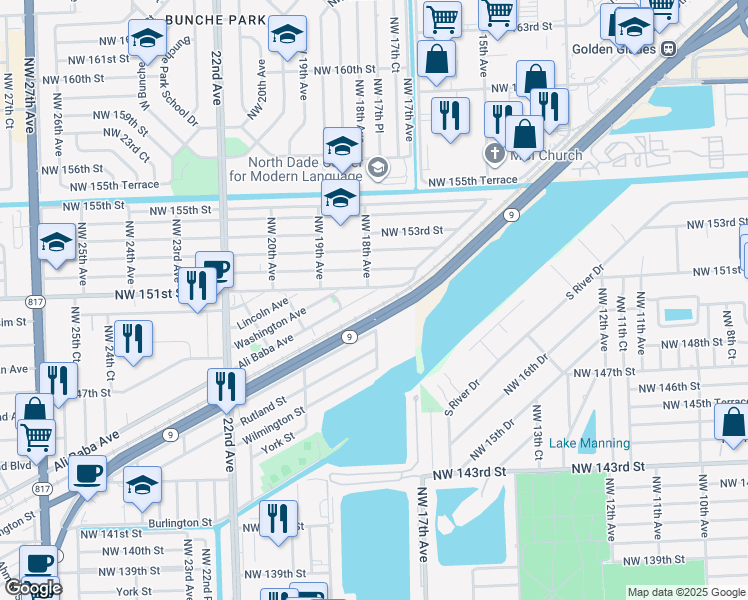 map of restaurants, bars, coffee shops, grocery stores, and more near 1800 Service Road in Opa-locka