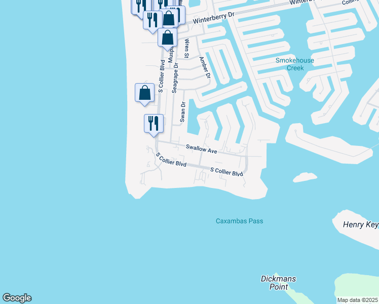map of restaurants, bars, coffee shops, grocery stores, and more near 1000 Swallow Avenue in Marco Island