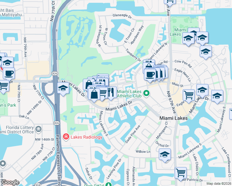 map of restaurants, bars, coffee shops, grocery stores, and more near 7100 Fairway Drive in Hialeah