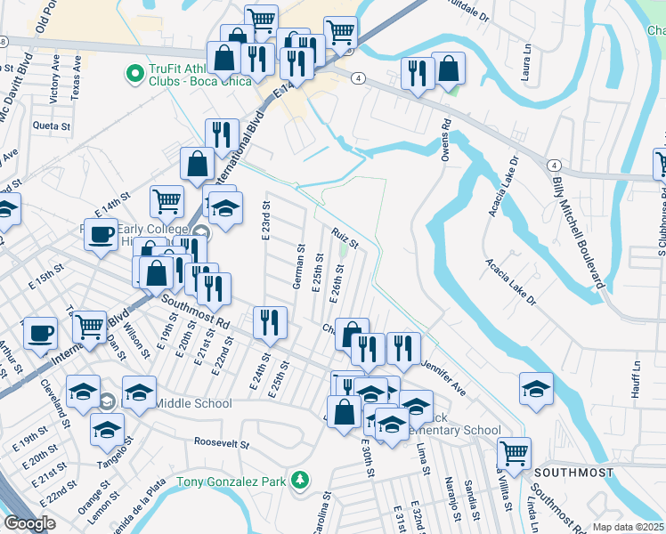 map of restaurants, bars, coffee shops, grocery stores, and more near 3541-3699 East 26th Street in Brownsville