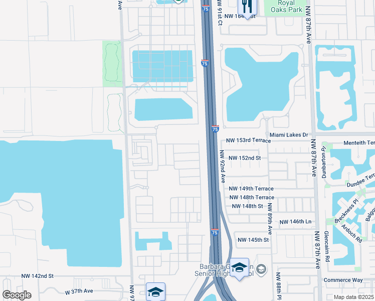 map of restaurants, bars, coffee shops, grocery stores, and more near 3293 West 98th Place in Hialeah