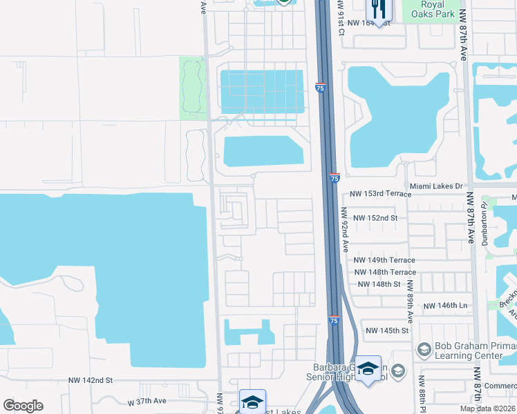 map of restaurants, bars, coffee shops, grocery stores, and more near 9885 West 34th Court in Hialeah