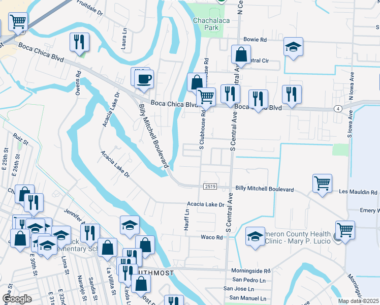 map of restaurants, bars, coffee shops, grocery stores, and more near 15 Glenbrook Drive in Brownsville