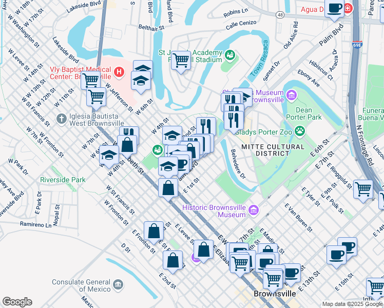 map of restaurants, bars, coffee shops, grocery stores, and more near 44 West Madison Street in Brownsville