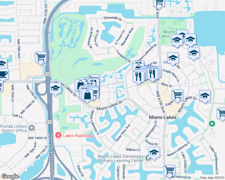 map of restaurants, bars, coffee shops, grocery stores, and more near 7100 Fairway Drive in Hialeah