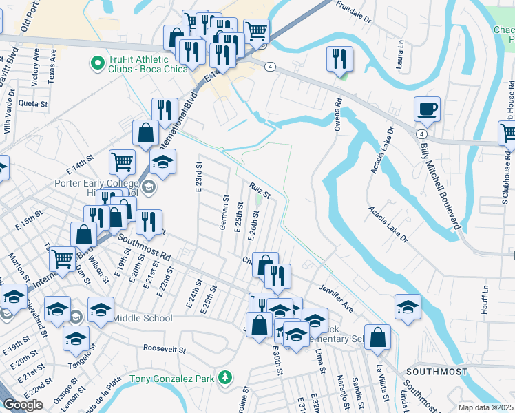 map of restaurants, bars, coffee shops, grocery stores, and more near 3541 East 26th Street in Brownsville
