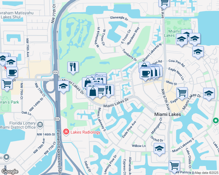 map of restaurants, bars, coffee shops, grocery stores, and more near 7204 Fairway Drive in Miami Lakes
