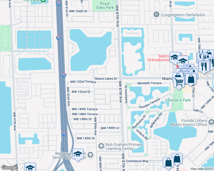 map of restaurants, bars, coffee shops, grocery stores, and more near 15250 Northwest 88th Avenue in Hialeah