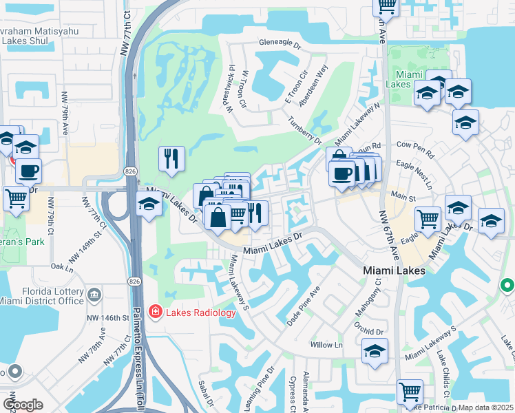 map of restaurants, bars, coffee shops, grocery stores, and more near 7204 Fairway Drive in Miami Lakes
