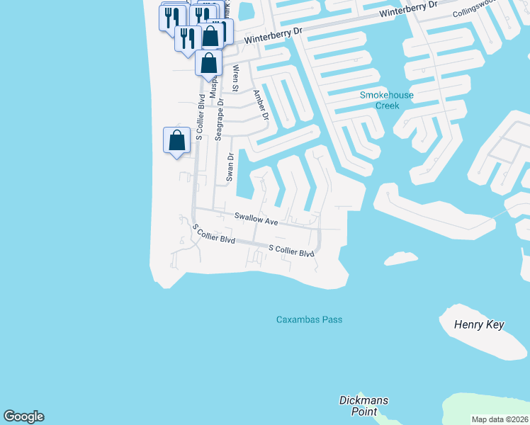 map of restaurants, bars, coffee shops, grocery stores, and more near 1011 Swallow Avenue in Marco Island