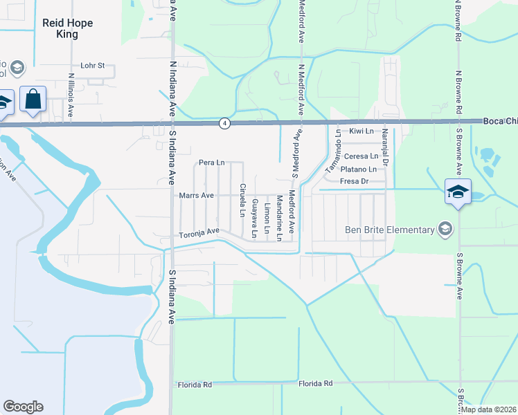 map of restaurants, bars, coffee shops, grocery stores, and more near 524 Guayava Lane in Brownsville