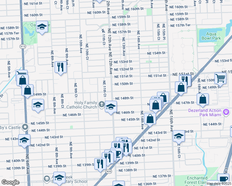 map of restaurants, bars, coffee shops, grocery stores, and more near 1214 Northeast 149th Street in Miami