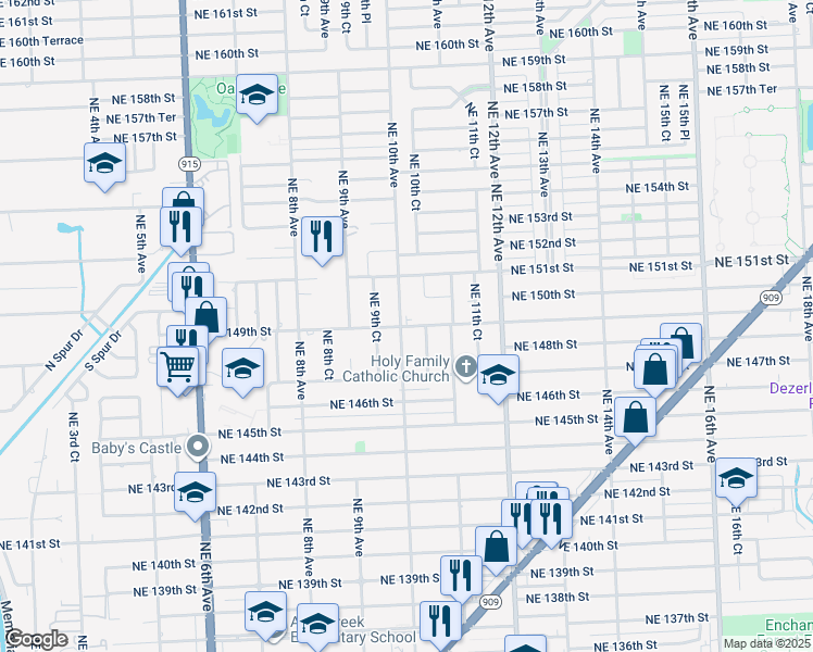 map of restaurants, bars, coffee shops, grocery stores, and more near 985 Northeast 149th Street in North Miami