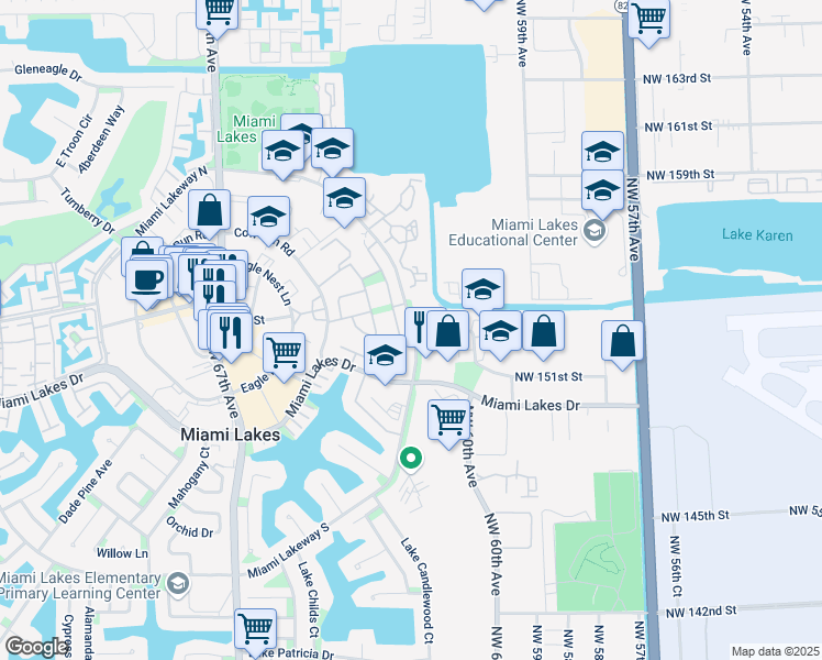 map of restaurants, bars, coffee shops, grocery stores, and more near in Miami Lakes