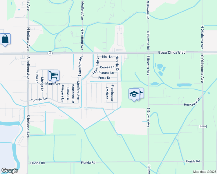 map of restaurants, bars, coffee shops, grocery stores, and more near 326 Frambuesa in Brownsville