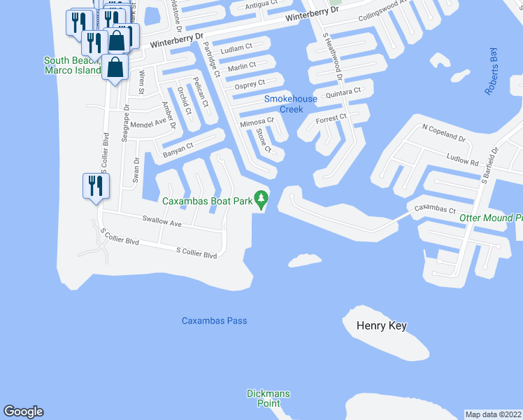 map of restaurants, bars, coffee shops, grocery stores, and more near 909a Collier Court in Marco Island
