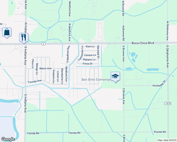 map of restaurants, bars, coffee shops, grocery stores, and more near 318 Arboleda in Brownsville