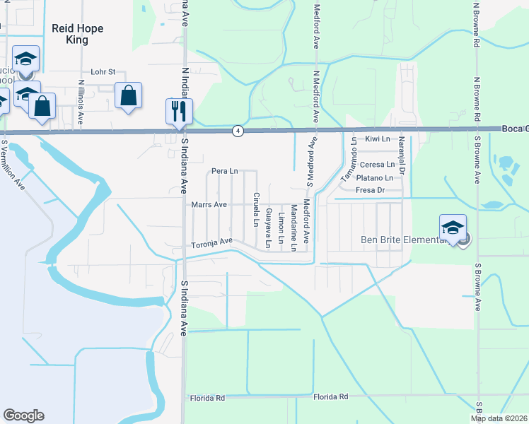 map of restaurants, bars, coffee shops, grocery stores, and more near 524 Guayava Lane in Brownsville