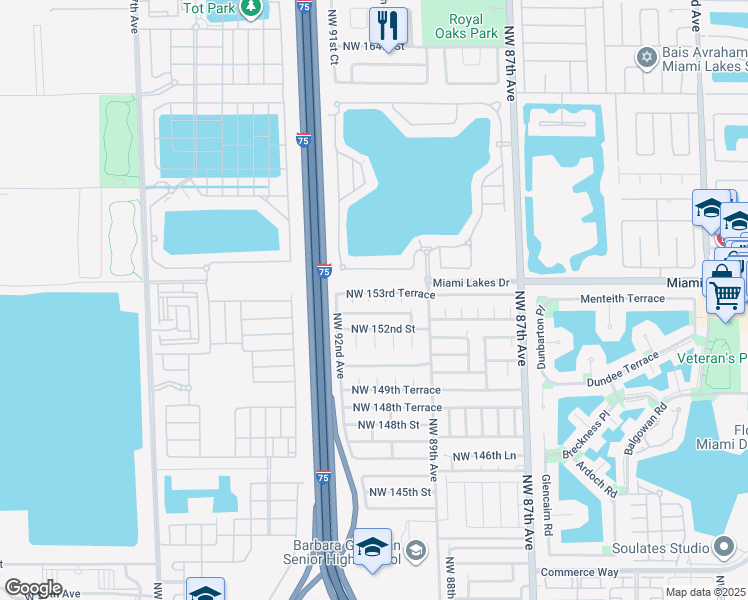map of restaurants, bars, coffee shops, grocery stores, and more near 15315 Northwest 90th Court in Hialeah