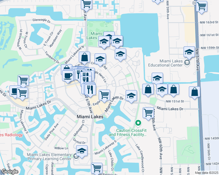 map of restaurants, bars, coffee shops, grocery stores, and more near 6460 Main Street in Hialeah