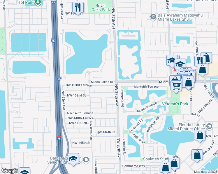 map of restaurants, bars, coffee shops, grocery stores, and more near 8720 Northwest 153rd Terrace in Hialeah