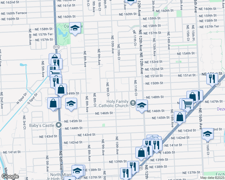 map of restaurants, bars, coffee shops, grocery stores, and more near 985 Northeast 149th Street in North Miami