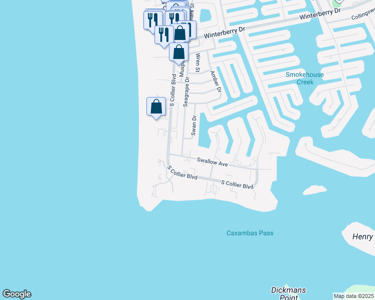 map of restaurants, bars, coffee shops, grocery stores, and more near 961 Swallow Avenue in Marco Island